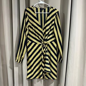 Express Gold and Black Mini Dress with Long Bishop Sleeves